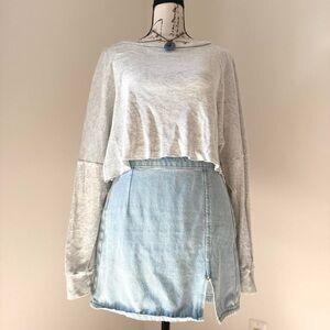 light grey ribbed cropped slouchy long sleeve top